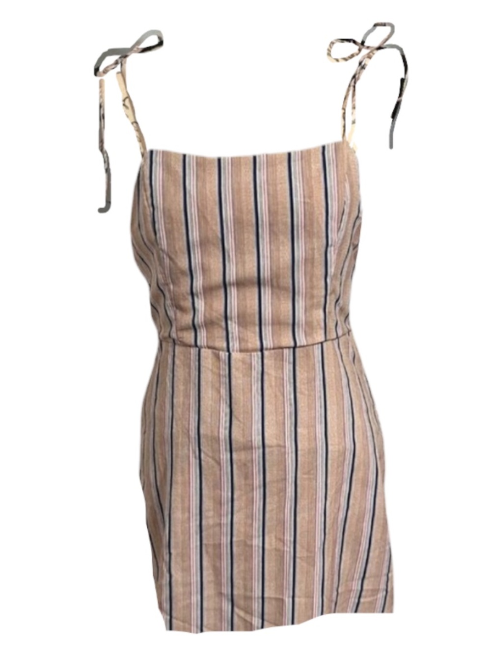 Les Soeurs Striped Tie-Shoulder Zip Back Mini Dress in Beige